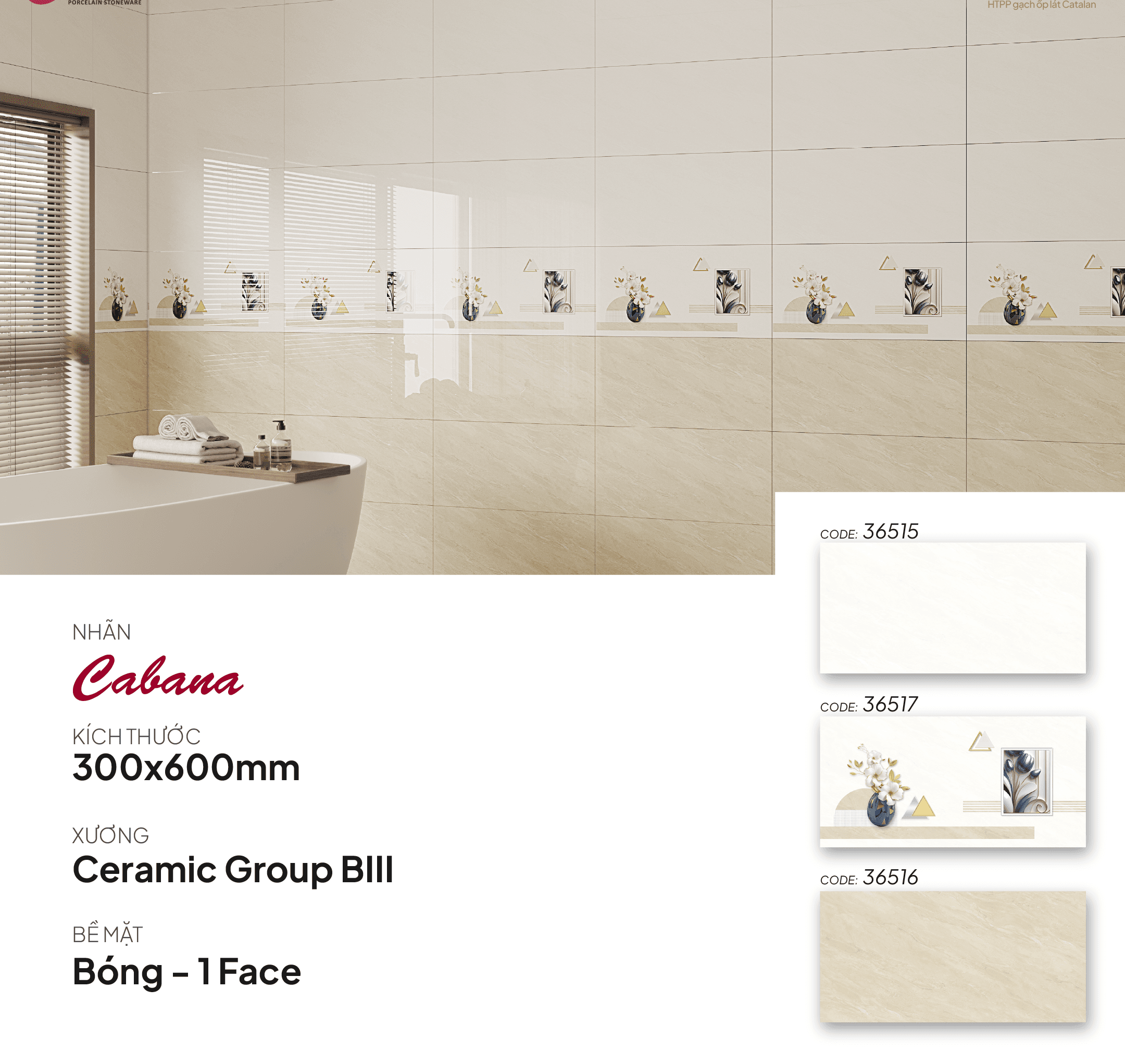 Gạch ốp tường 30X60 Catalan 36515 - 36517 - 36516 men bóng