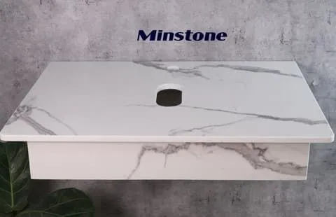 Bàn đá lavabo Minstone M104 50x70 trắng vân mây