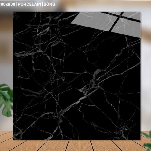 Gạch lát nền 80X80 Catalan 80086 đá bóng đen vân trắng