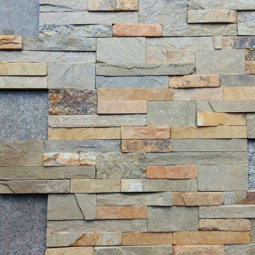 Đá chẻ ghép vàng 10x50 cm ốp trang trí
