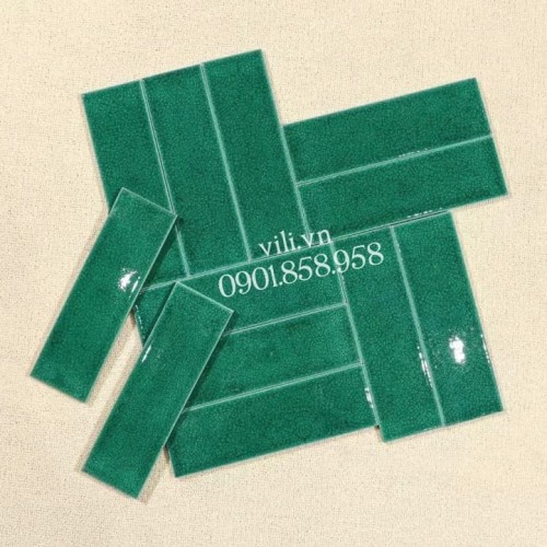 Gạch thẻ men rạn 6X20 cm VL60206B xanh lá nhạt