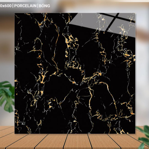 Gạch lát nền 60X60 Catalan 66051 đá bóng đen vân vàng