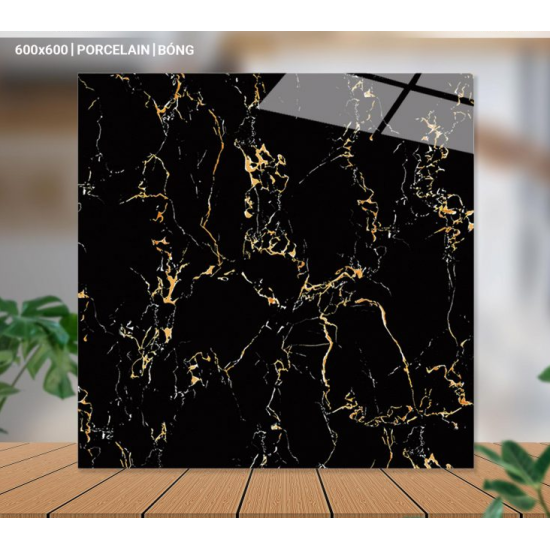 Gạch lát nền 60X60 Catalan 66051 đá bóng đen vân vàng