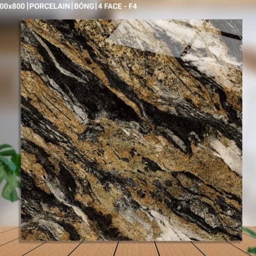 Gạch lát nền 80X80 Catalan XS 80058 đá bóng đen vân cam