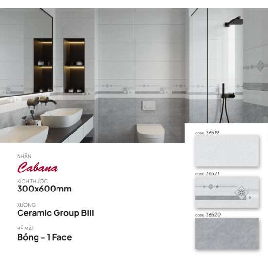 Gạch ốp tường 30X60 Catalan 36519 - 36521 - 36520 men bóng