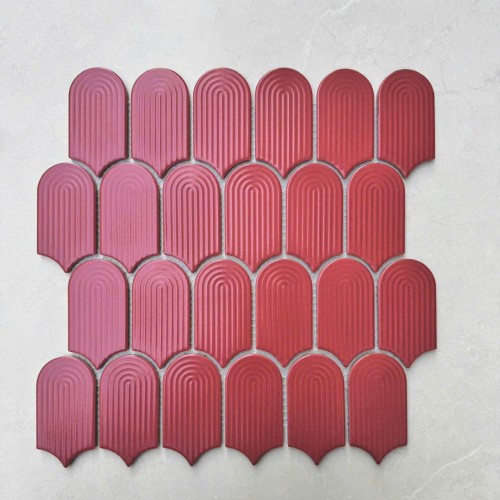 Gạch mosaic Gốm sứ , men bóng có gợn vân tay MHF40 màu đỏ