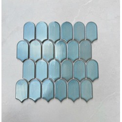 Gạch mosaic Gốm sứ , men bóng có gợn vân tay MHF62 màu xanh nhạt