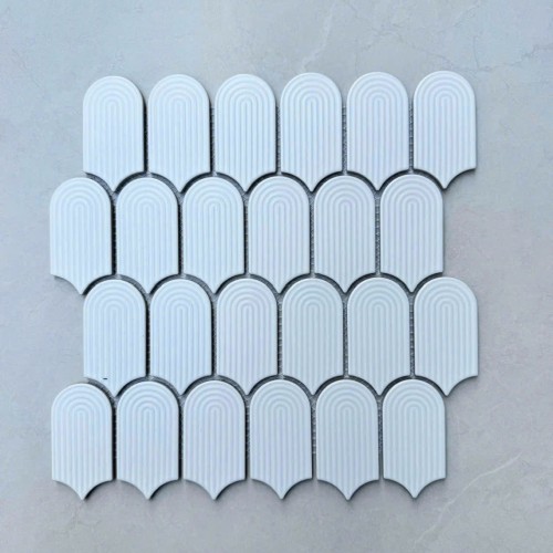 Gạch mosaic Gốm sứ , men bóng có gợn vân tay MHF65 màu trắng