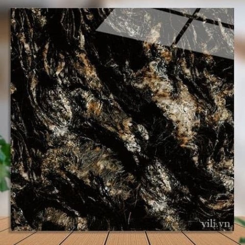 Gạch lát nền 80X80 XSMART 90057 đá bóng đen vân cam - 4 Face