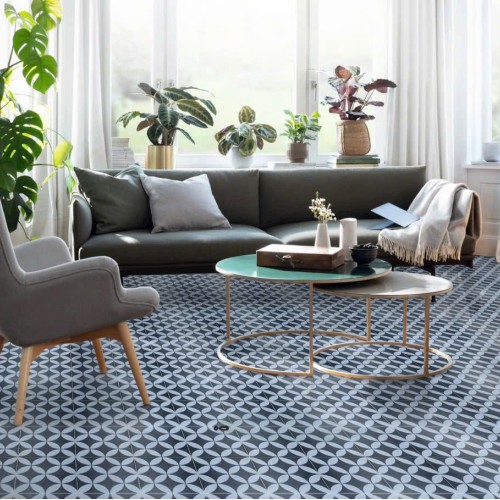 Gạch bông lát nền 20x20 VL212 đồng tiền đen & trắng