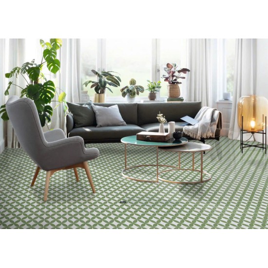 Gạch bông lát nền 20x20 VL218 đồng tiền trắng & xanh lá