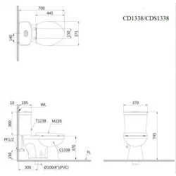 Bàn Cầu CAESAR CD1338 Hai Khối 2 Nhấn Nắp Thường