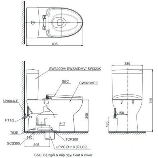 Bàn Cầu TOTO CS325DRT8 Hai Khối Nắp TC600VS