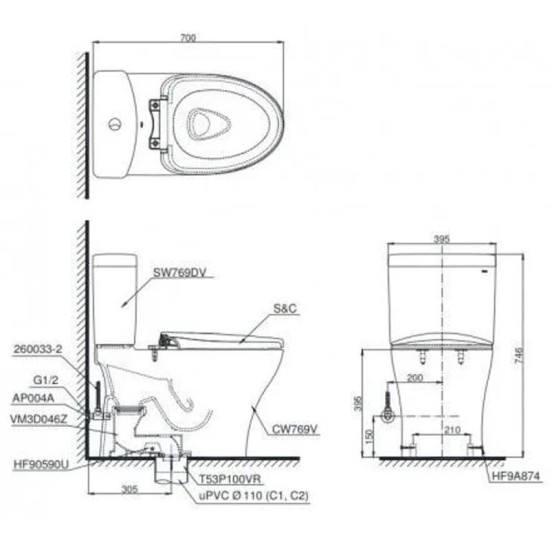 Bàn Cầu Điện Tử TOTO CS769CDW12 Nắp Rửa Washlet