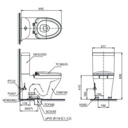 Bàn Cầu Hai Khối TOTO CS818DT2 Nắp TC393VS