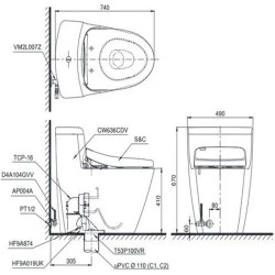 Bàn Cầu TOTO MS636DT8 Một Khối Nắp TC600VS