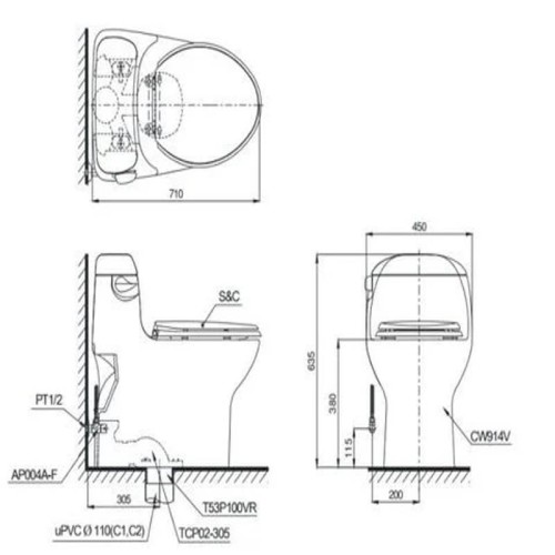 Bàn Cầu TOTO MS914RT3 Một Khối Nắp Êm TC385VS