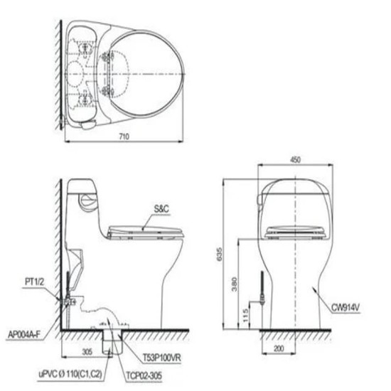 Bàn Cầu TOTO MS914RT3 Một Khối Nắp Êm TC385VS