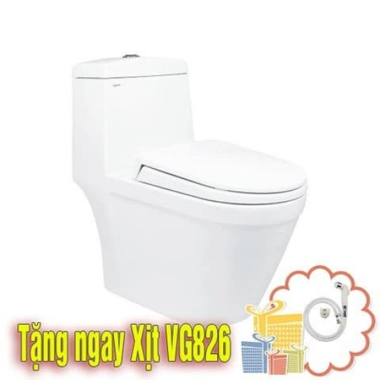 Bàn Cầu Viglacera V35M Một Khối Xả Nhấn Nắp Êm V86 + Tay xịt VG826