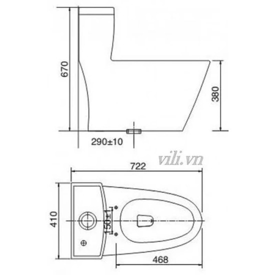 Bàn Cầu Viglacera V62 Một Khối Nắp Êm V86 + Tay xịt VG826