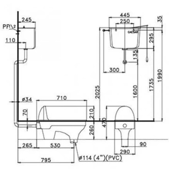 Bàn Cầu Xổm CAESAR CS1280 Có Két Nước