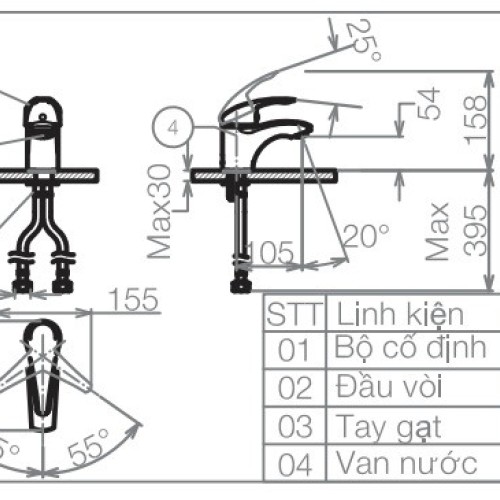 Vòi Lavabo Viglacera VG104 Nóng Lạnh