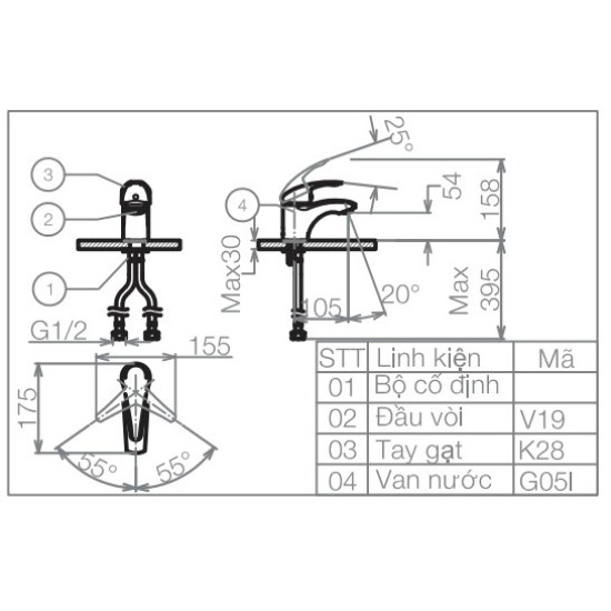 Vòi Lavabo Viglacera VG104 Nóng Lạnh