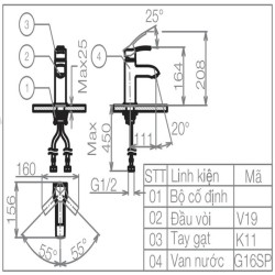 Vòi Chậu Rửa Mặt Lavabo Viglacera VG111 Nóng Lạnh