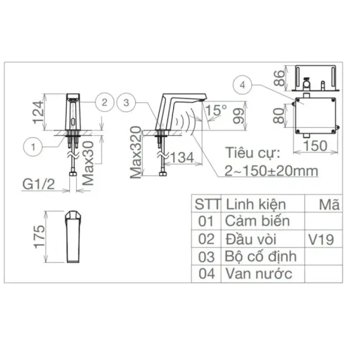 Vòi Lavabo Viglacera VG1028 Cảm Ứng Dùng Pin Lạnh Vòi Lavabo Viglacera VG1028 Cảm Ứng Dùng Pin Lạnh