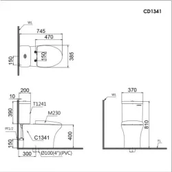 Bàn Cầu CAESAR CD1341 Hai Khối Nắp Êm