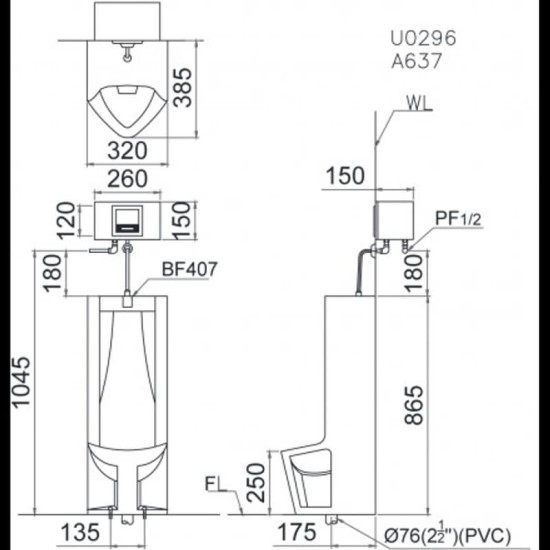 Bồn Tiểu Nam CAESAR U0296 Đặt Sàn