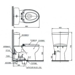 bàn cầu Hai Khối TOTO CS300DT2Y1 Nắp TC393VS