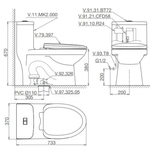 Bàn Cầu Viglacera MK2 Nắp Êm + Vòi Xịt VG826