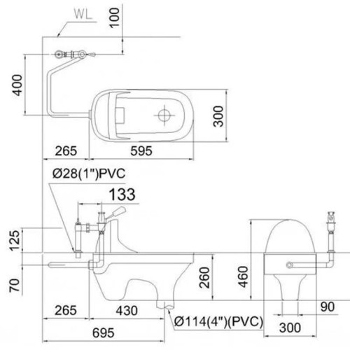 bàn cầu Xổm CAESAR C1230 + BF525 Kèm Bộ Xả