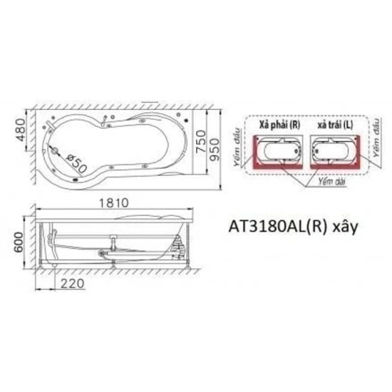 Bồn Tắm Xây Caesar AT3180AL/R 1.8M