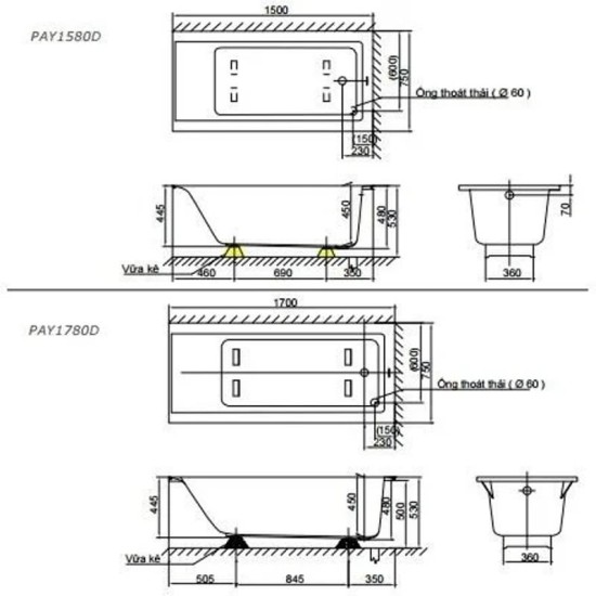 Bồn Tắm Xây TOTO PAY1580D/DB501R-2B