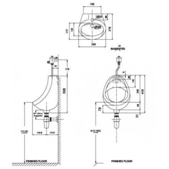 Bồn Tiểu Nam American Standard Eco VF-0414 Treo Tường