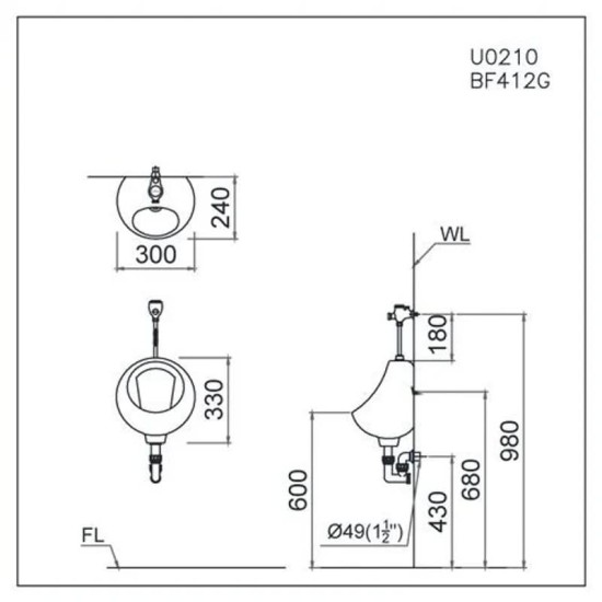 Bồn Tiểu Nam CAESAR U0210 Treo Tường Xả Thẳng