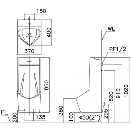 Bồn Tiểu Nam Cảm Ứng CAESAR UA0283 (UMP0283) Treo Tường