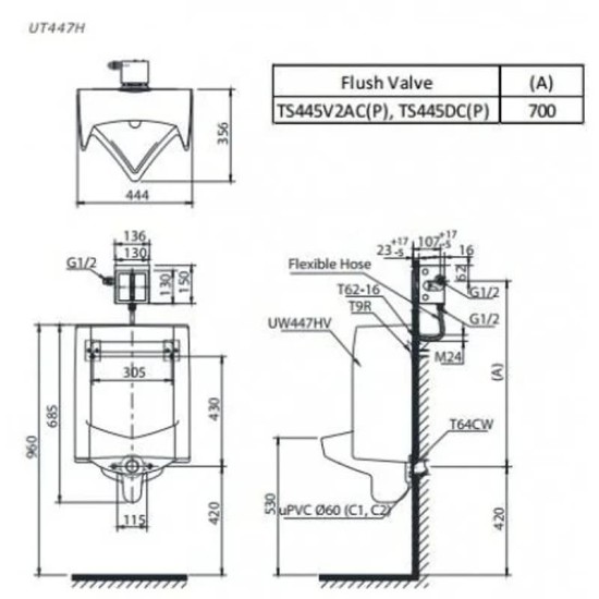 Bồn Tiểu Nam TOTO UT447HR Treo Tường