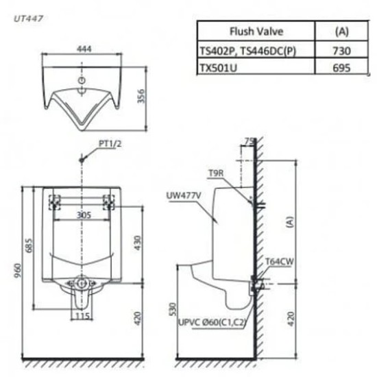 Bồn Tiểu Nam TOTO UT447R Treo Tường