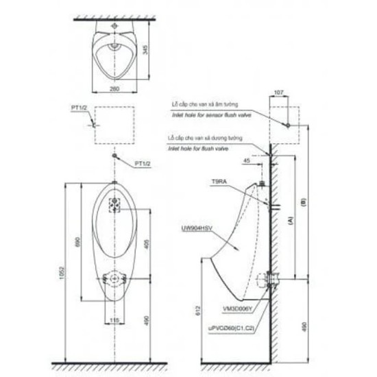 Bồn Tiểu Nam TOTO UT904S Treo Tường