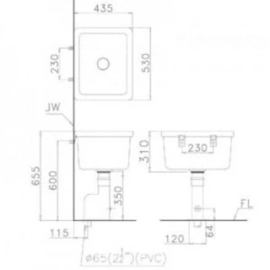 Chậu Lavabo Giặt Treo Tường CAESAR SS558AS Bộ Xả Thoát Sàn