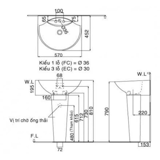 Chậu Lavabo Inax L-288V/L-288VD Treo Tường Kèm Chân Dài