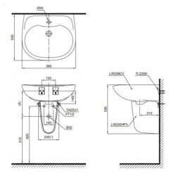 Chậu Lavabo TOTO LHT239CR Treo Tường Chân Ngắn