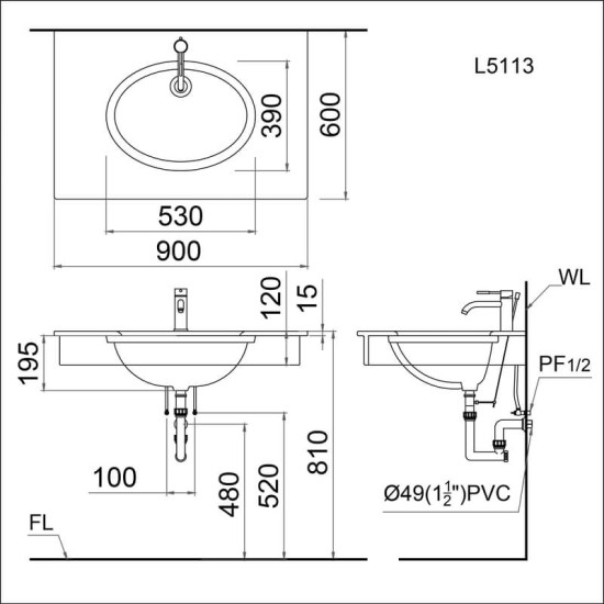 Chậu Rửa Lavabo Âm Bàn CAESAR L5113 Oval