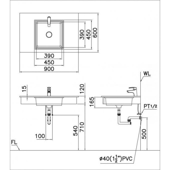 Chậu Rửa Lavabo Âm Bàn CAESAR LF5127 Vuông