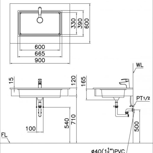 Chậu Rửa Lavabo Âm Bàn CAESAR LF5130 Chữ Nhật