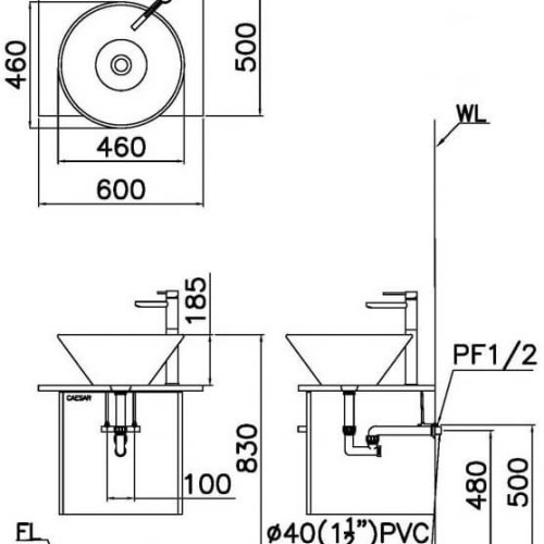 Chậu Rửa Lavabo CAESAR L5222 Đặt Bàn Tròn