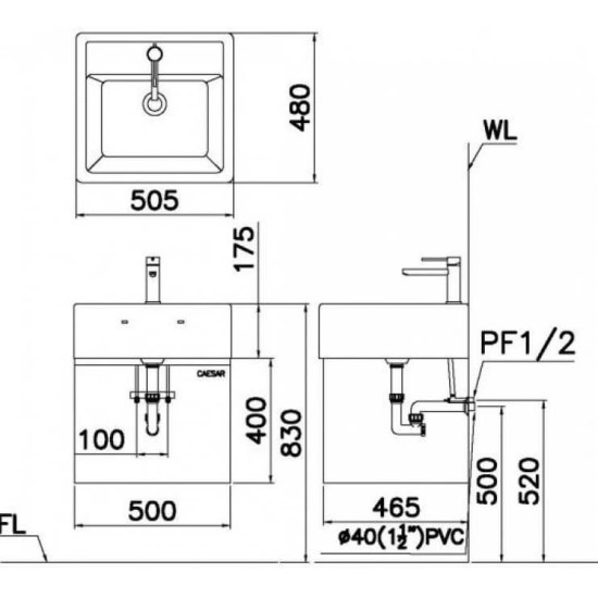 Chậu Rửa Lavabo CAESAR LF5236 Đặt Bàn Chữ Nhật